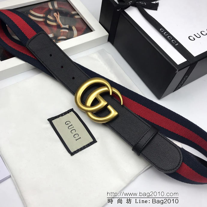 GUCCI古馳 官網潮流款 原單品質 紅綠布原版加厚織帶 409416 復古做舊GG古金扣 男士皮帶  xfp1344